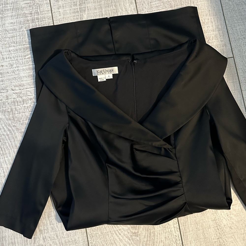 Kay Unger New York black satin midi dress